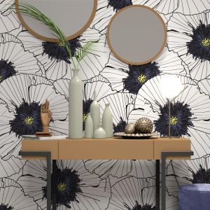 Vector Draw Flowers Background Black and White Floral Removable Wallpaper