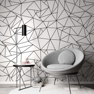 Geometric Polygonal Black and White Triangles Removable Wallpaper