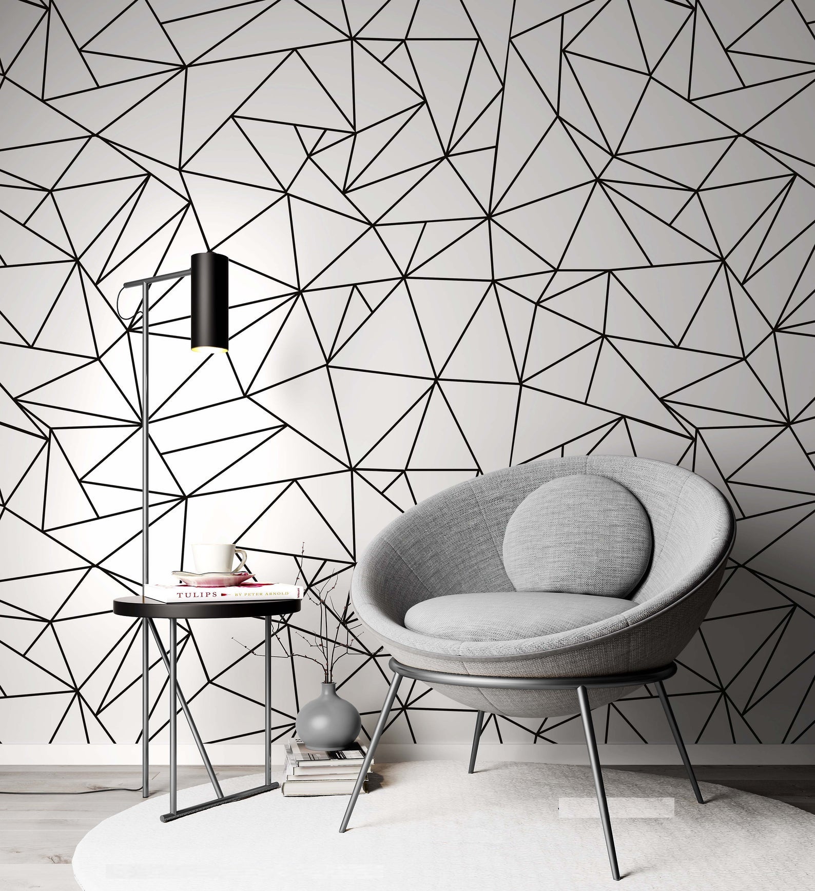 Geometric Polygonal Black and White Triangles Removable Wallpaper 3 Geometric Polygonal Black and White Triangles Removable Wallpaper