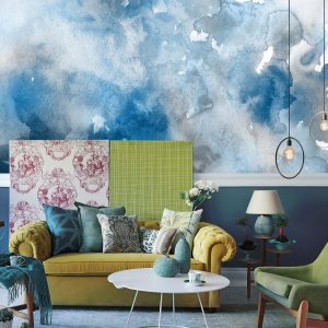 Watercolor Art Design Abstract Dark Blue White and Gray Removable Wallpaper