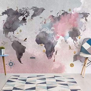 Pink Gray Scandinavian World Map Wallpaper