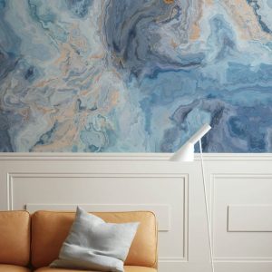 Turquoise and Blue Waves Marble Pattern Removable Wallpaper