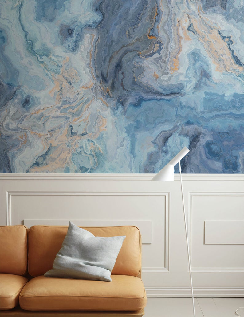 Turquoise and Blue Waves Marble Pattern Removable Wallpaper 4 Turquoise and Blue Waves Marble Pattern Removable Wallpaper
