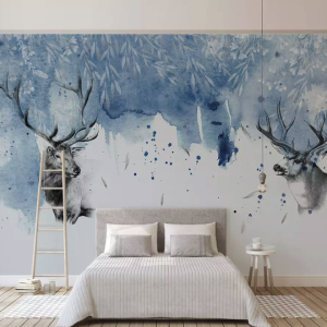 Winterscape Horned Deer Nordic Wallpaper