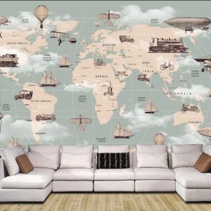 World Maps Ellipse Transport Vehicles Removable Wallpaper