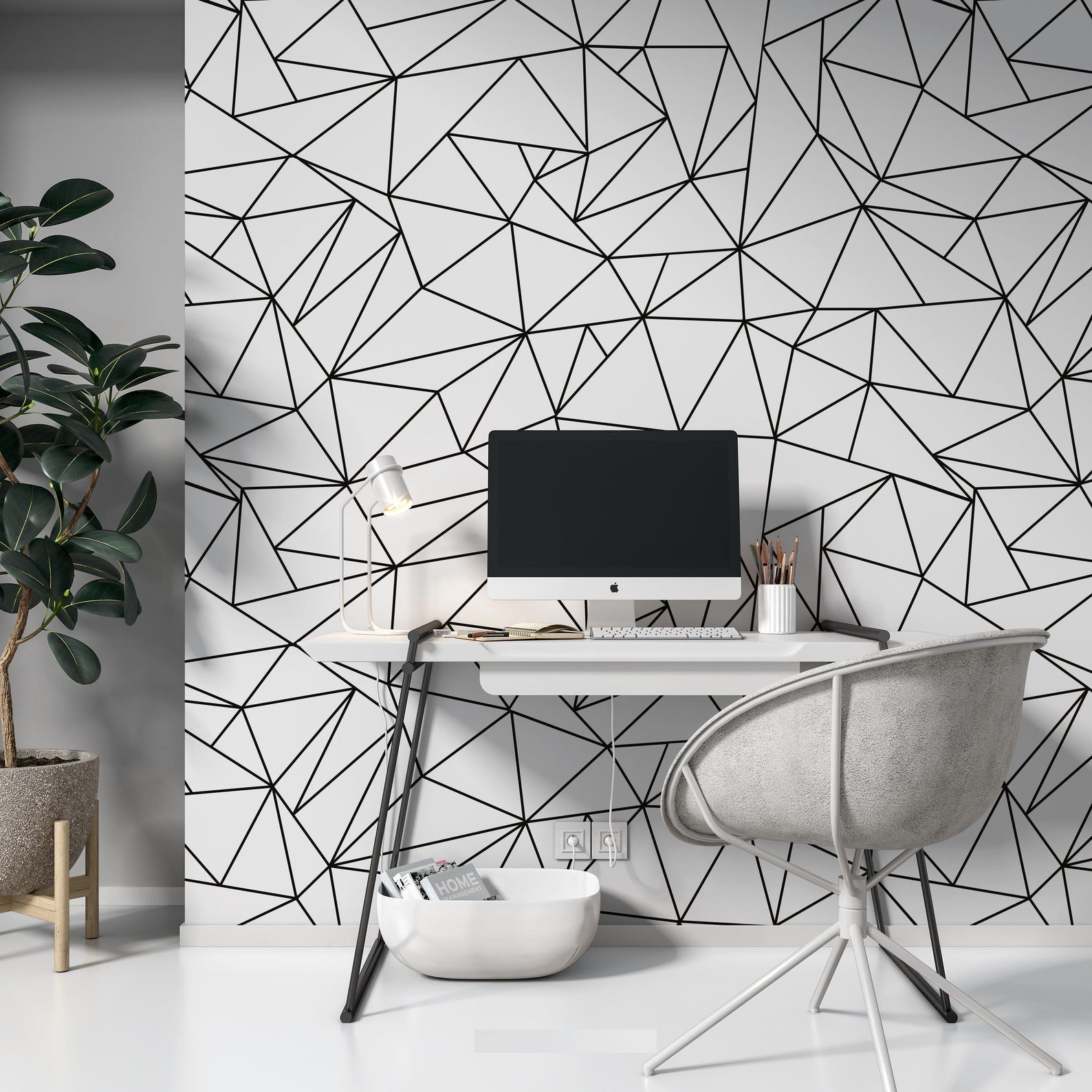 Geometric Polygonal Black and White Triangles Removable Wallpaper 1 Geometric Polygonal Black and White Triangles Removable Wallpaper