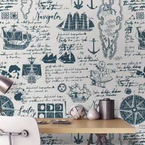 Sailor Travel Map Ship Pattern Removable Wallpaper