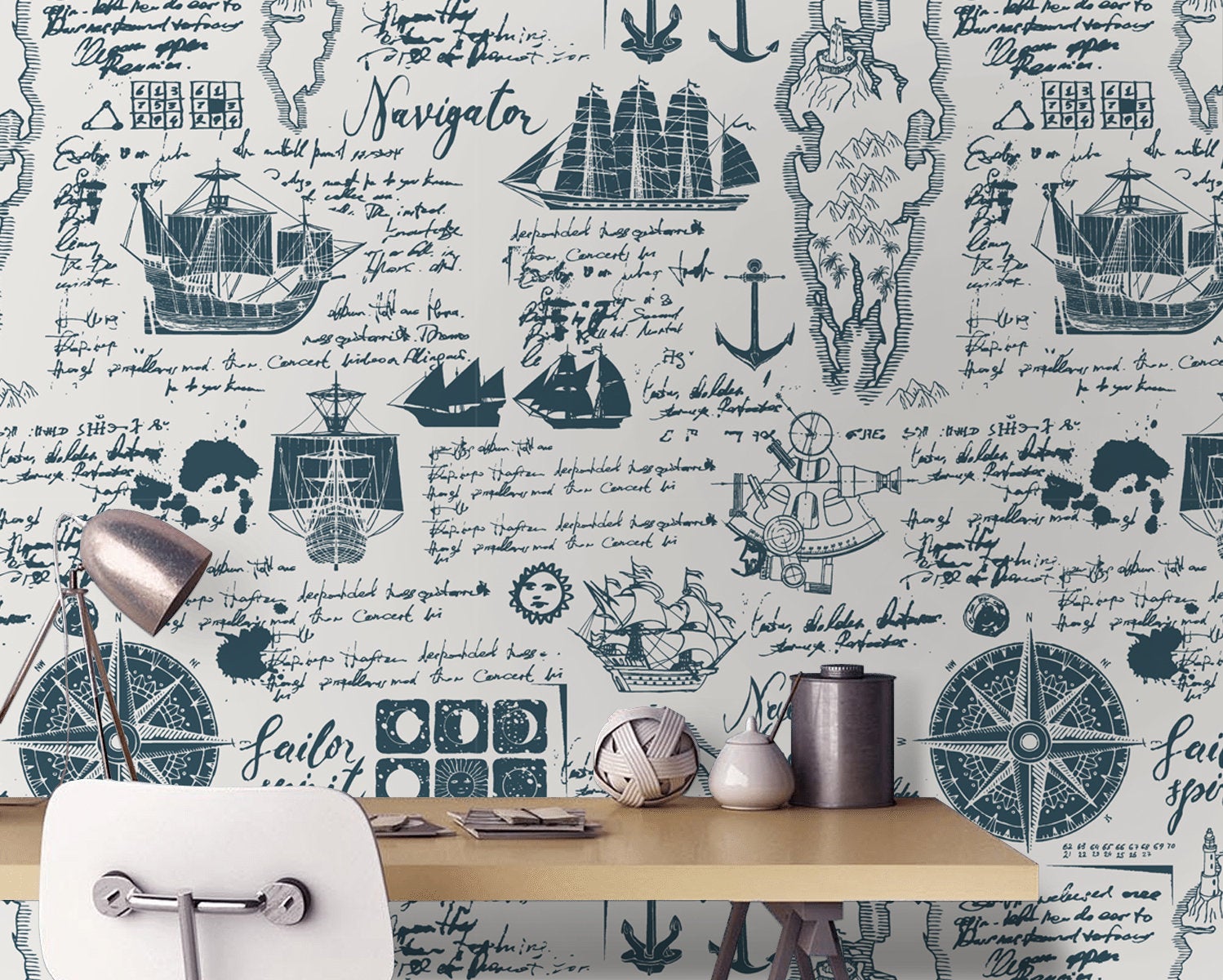 Sailor Travel Map Ship Pattern Removable Wallpaper 1 Sailor Travel Map Ship Pattern Removable Wallpaper