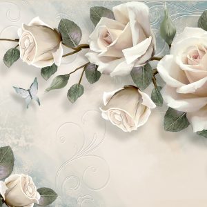3D Cream Rose Nordic Flower REMOVABLE Wallpaper