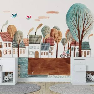 Kids Landscape Cartoon Abstract Village Removable Wallpaper