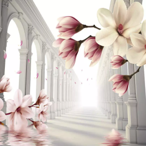3D Magnolia Flower Abstract Column Wallpaper