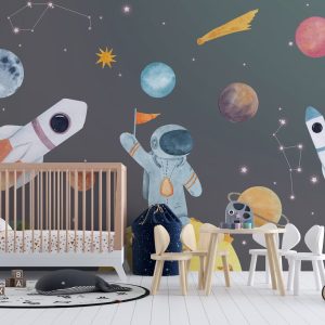 Space Spacecraft Astronaut Planets Orbit Stars Removable Wallpaper