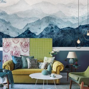 Abstract Ink Printing Mountains Sky Misty Art Design Removable Wallpaper