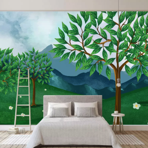 Kids Cartoon Forest Green Jungle Removable Wallpaper