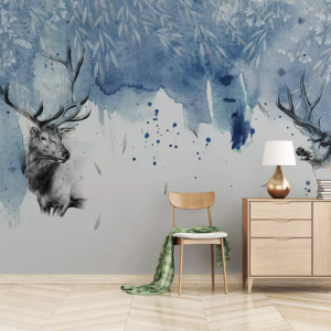 Winterscape Horned Deer Nordic Wallpaper