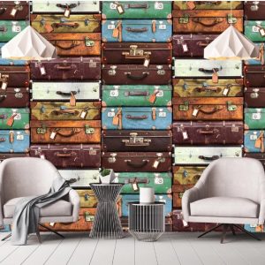 Colorful Old-fashioned Suitcases Removable Wallpaper
