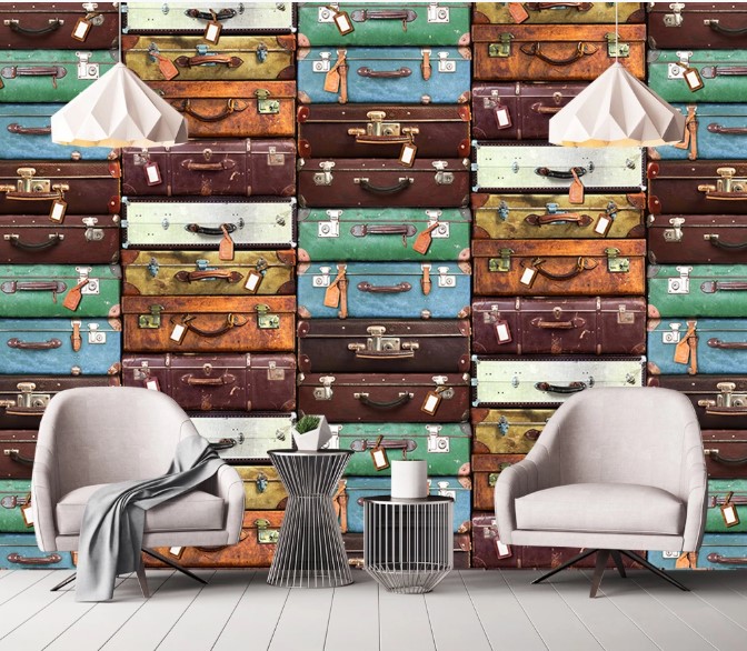 Colorful Old-fashioned Suitcases Removable Wallpaper 2 Colorful Old-fashioned Suitcases Removable Wallpaper