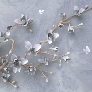 3D Floral Magnolia Blossom Gray Flower Scandinavian Wallpaper