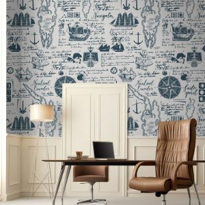 Sailor Travel Map Ship Pattern Removable Wallpaper