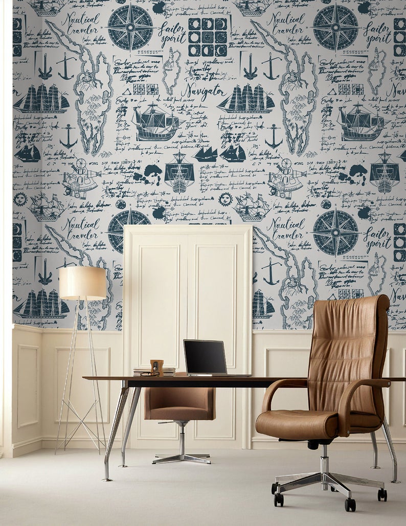 Sailor Travel Map Ship Pattern Removable Wallpaper 2 Sailor Travel Map Ship Pattern Removable Wallpaper