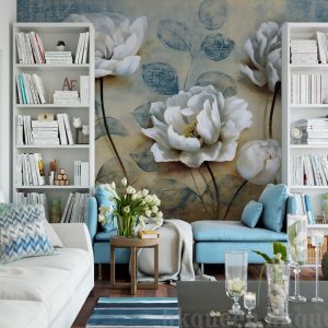 3D Vintage Floral Peony Floral Oil Painting Wallpaper