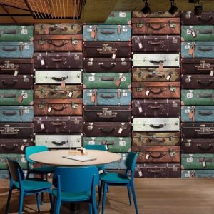 Colorful Old-fashioned Suitcases Removable Wallpaper