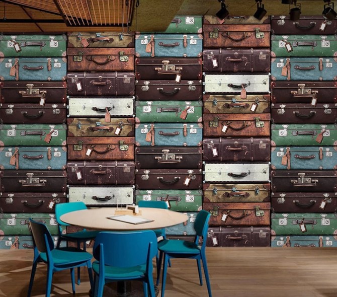 Colorful Old-fashioned Suitcases Removable Wallpaper 3 Colorful Old-fashioned Suitcases Removable Wallpaper