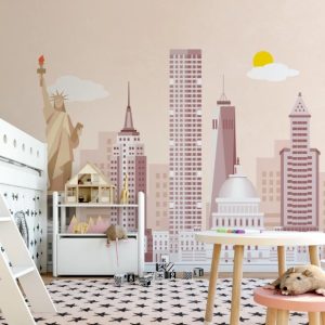 USA New York Statue of Liberty and Skyscrapers Removable Wallpaper