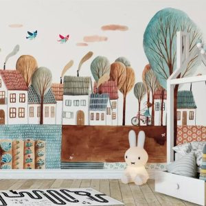 Kids Landscape Cartoon Abstract Village Removable Wallpaper