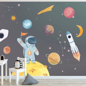 Space Spacecraft Astronaut Planets Orbit Stars Removable Wallpaper
