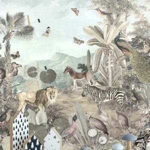 The Animals in Tropical Jungle Removable Wallpaper