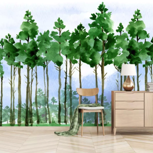 Forest Cartoon Poplar Tree Landscape Removable Wallpaper