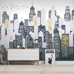 Watercolor Cityscape Silhouette Removable Wallpaper