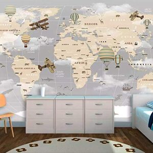 Vintage World Map Hot Air Balloon Wallpaper