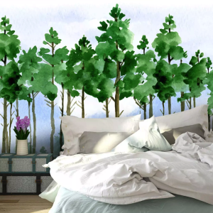 Forest Cartoon Poplar Tree Landscape Removable Wallpaper