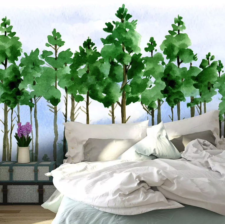 Forest Cartoon Poplar Tree Landscape Removable Wallpaper 4 Forest Cartoon Poplar Tree Landscape Removable Wallpaper