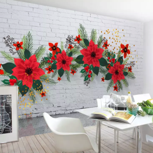 3D Bohemian Red Poinsettia Floral Wallpaper