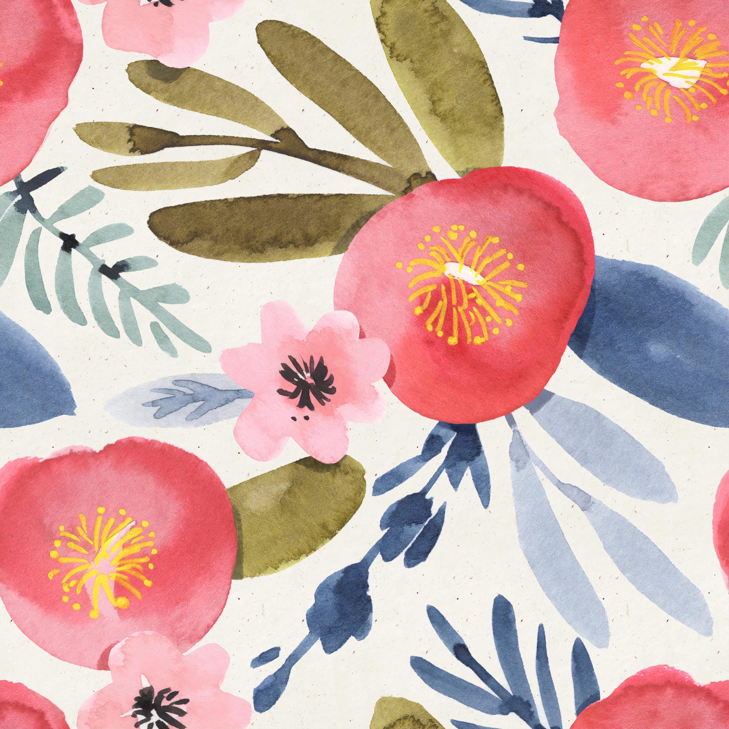 Watercolor Flowers Modern Design Removable Wallpaper 3 Watercolor Flowers Modern Design Removable Wallpaper