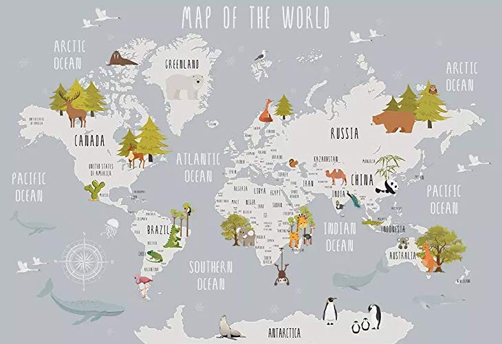 World Map and Animal Kids Textile Wallpaper 3 World Map and Animal Kids Textile Wallpaper