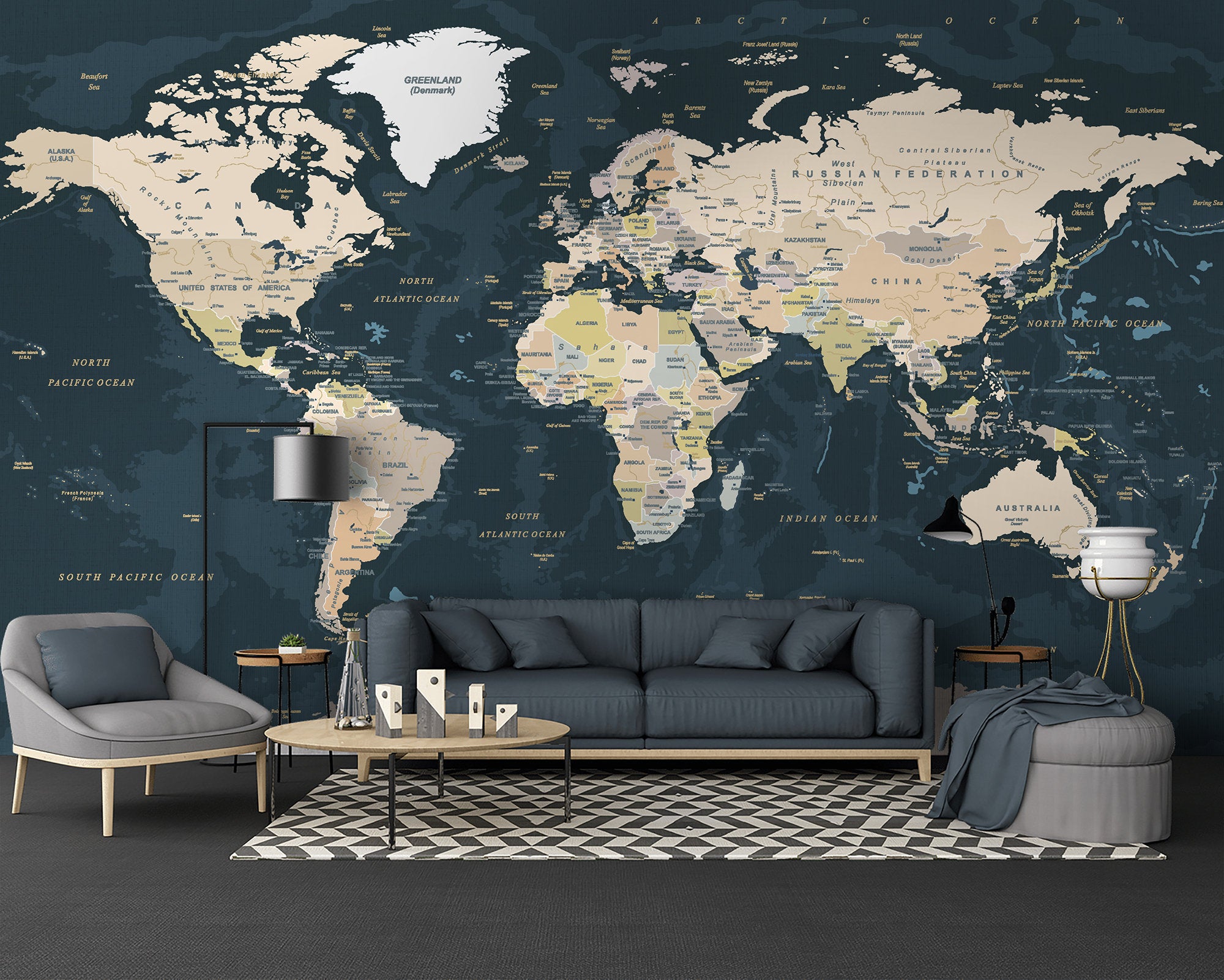 Dark Political Large World Map Removable Wallpaper 2 Dark Political Large World Map Removable Wallpaper