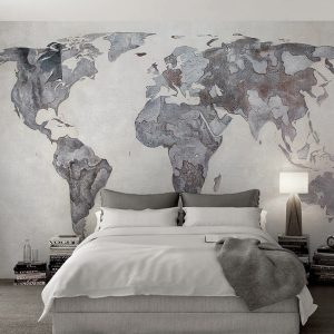 Monochrome Retro World Map REMOVABLE Wallpaper