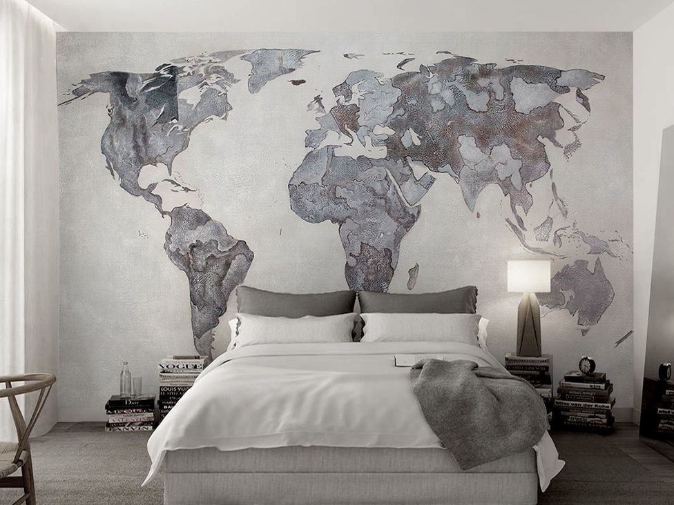Monochrome Retro World Map REMOVABLE Wallpaper 1 Monochrome Retro World Map REMOVABLE Wallpaper
