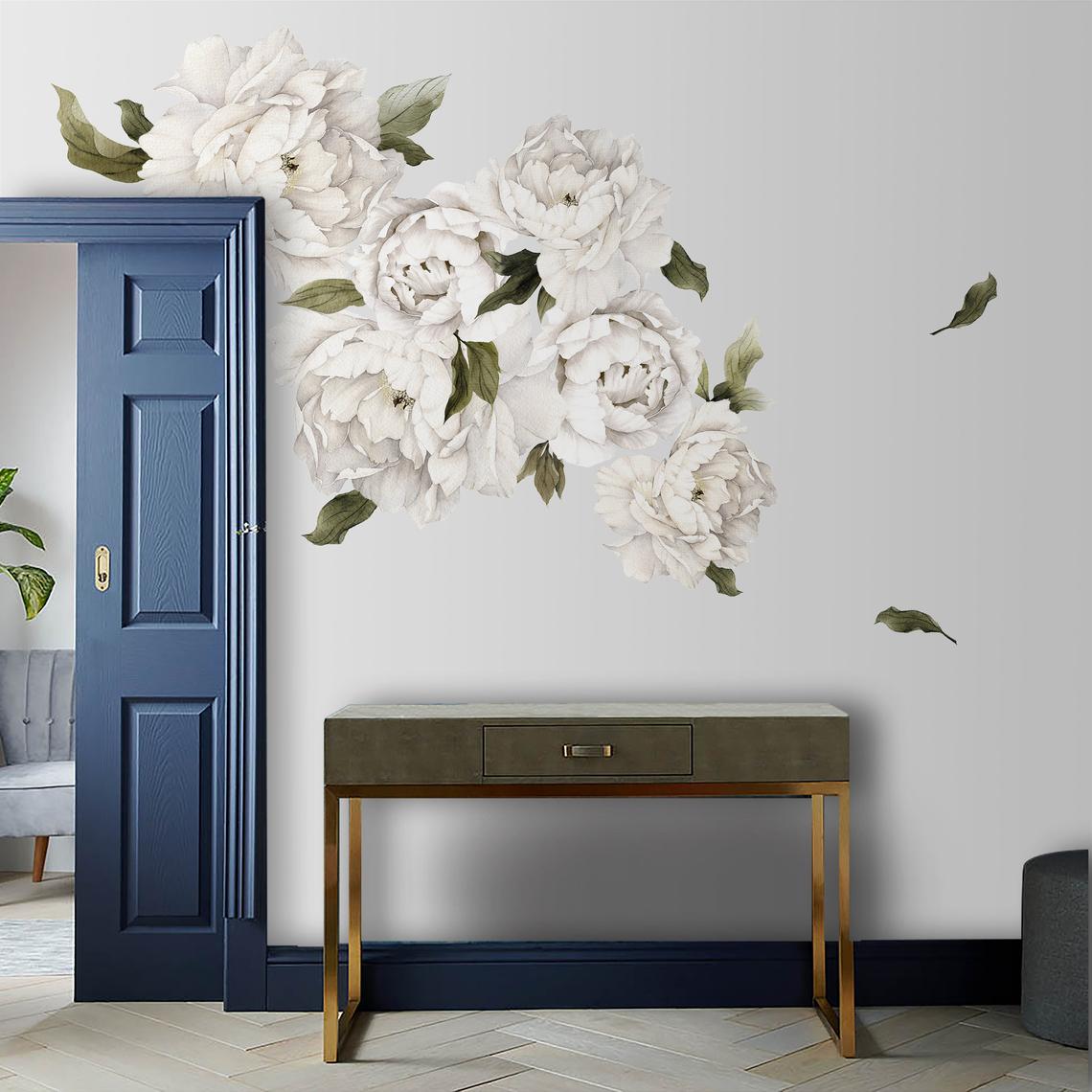White Peony Flowers Removable Floral Wall Decal Set 3 White Peony Flowers Removable Floral Wall Decal Set
