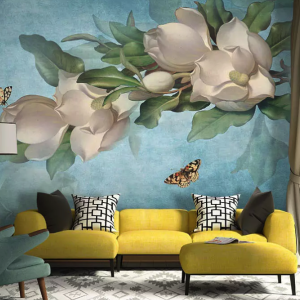 Gardenia Flower Yellow Butterfly Scandinavian Removable Wallpaper