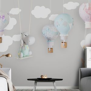 Teddy Bear Child Map Hot Air Balloon Removable Wallpaper