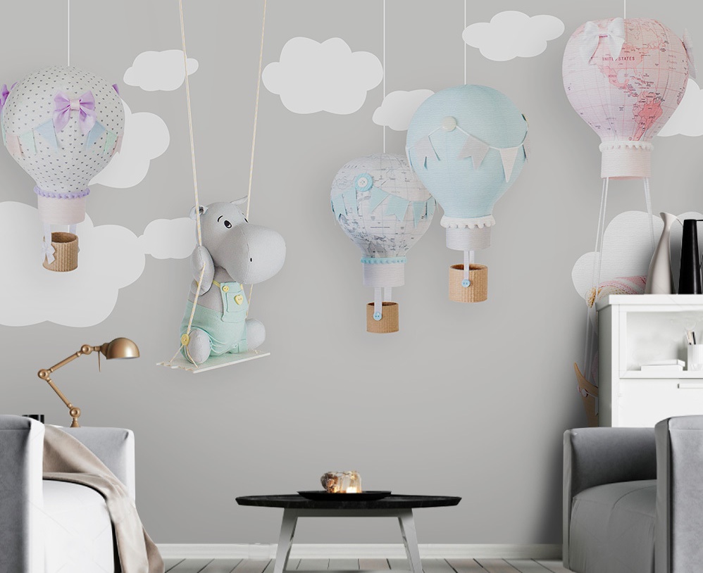 Teddy Bear Child Map Hot Air Balloon Removable Wallpaper 2 Teddy Bear Child Map Hot Air Balloon Removable Wallpaper
