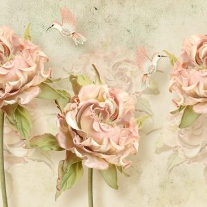 3D Pink Dried Flower and Vintage Roses Wallpaper