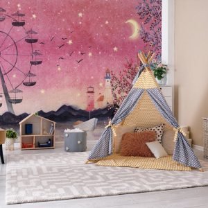 Colorful Leaves Starry Sky Ferris Wheel Removable Wallpaper