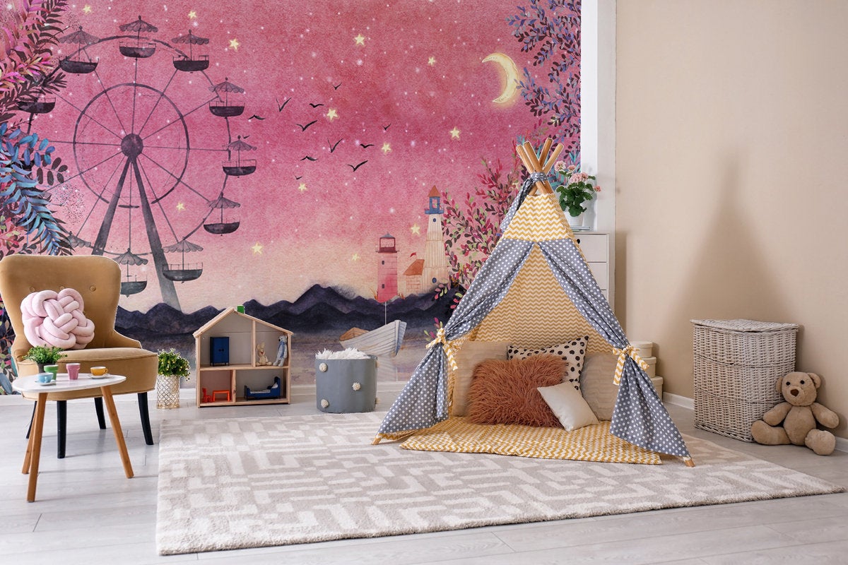 Colorful Leaves Starry Sky Ferris Wheel Removable Wallpaper 4 Colorful Leaves Starry Sky Ferris Wheel Removable Wallpaper