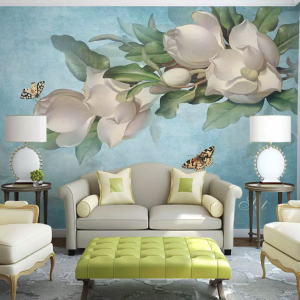 Gardenia Flower Yellow Butterfly Scandinavian Removable Wallpaper